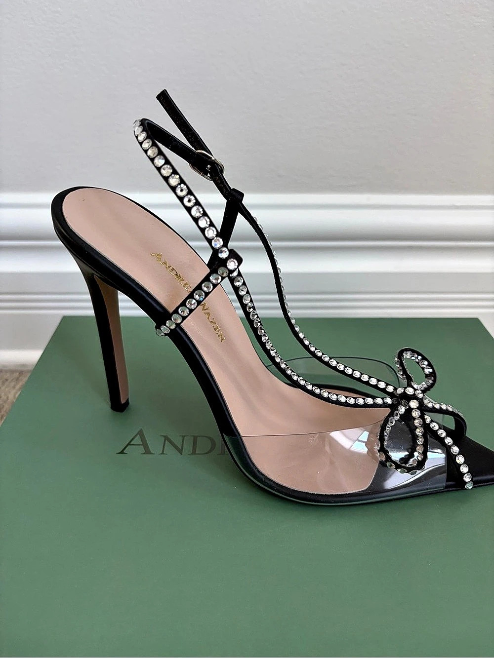 Andrea Wazen Kay Crystal Bow Slingback Pumps Crystal Bow Heels Black EU 37.5